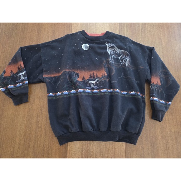 Vtg Howling Wolf Sweatshirt Men's Lg/xl Artisans Sunchein Designs Truckstop - Picture 6 of 9